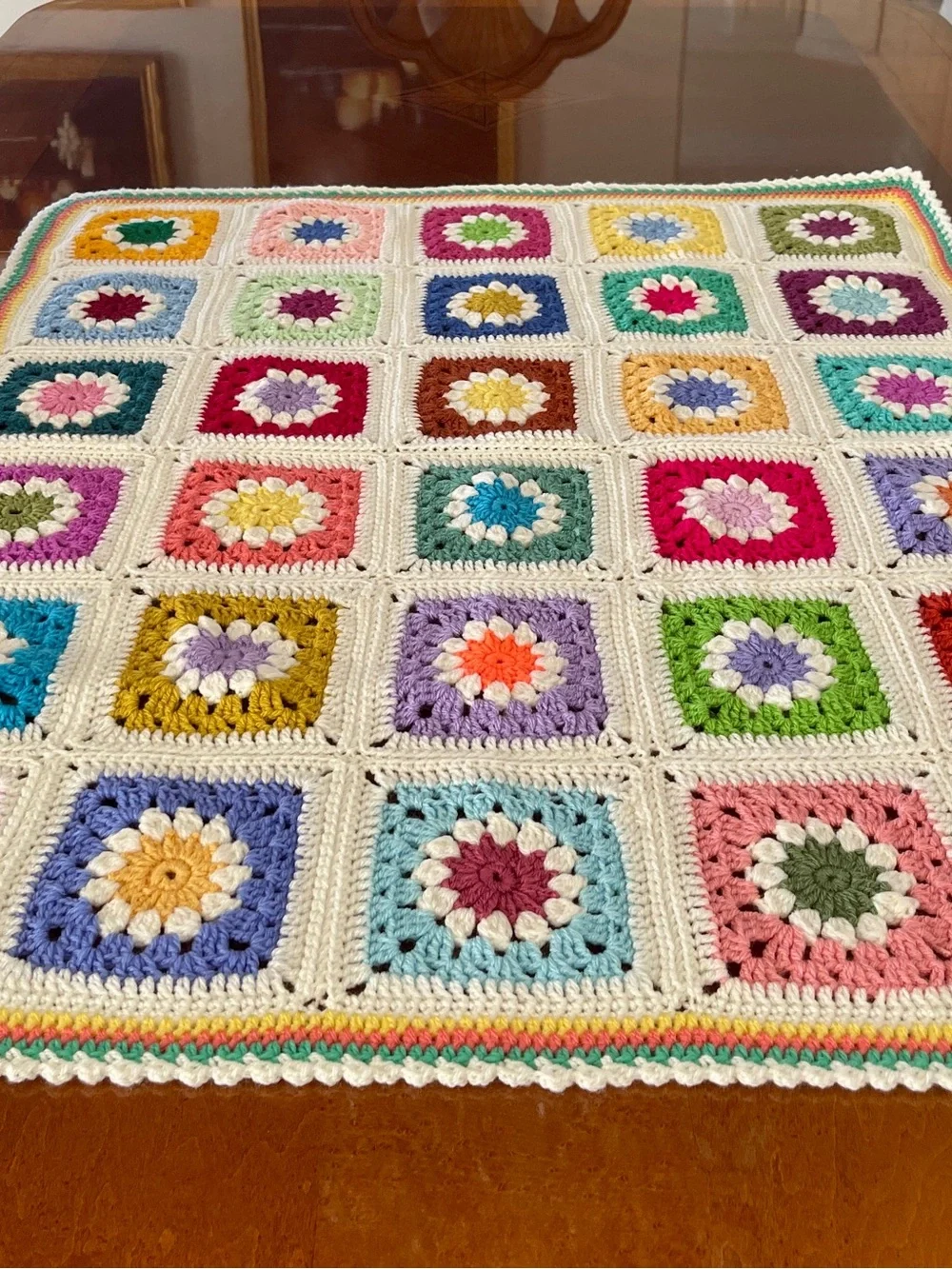 Handmade Granny Square Crochet Baby Blanket, Multicolor, Acrylic, 31” x 37”